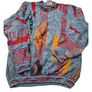Vintage Coogi Cotton Knitted Sweater 3D Abstract Blue Multicolor Cuggi